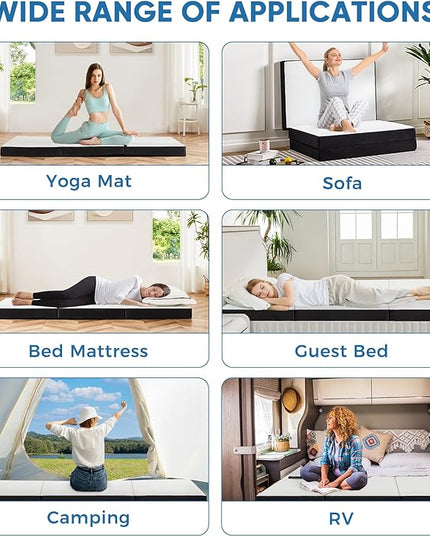 OLIXIS Tri-fold Memory Foam Mattress - 3 Inch Single Size Portable Floor Bed, Foldable Mat for Kids and Adults, Collapsible and Washable Cover with CertiPUR-US Certified, for Travel & Camping & Yoga - LeafyLoom
