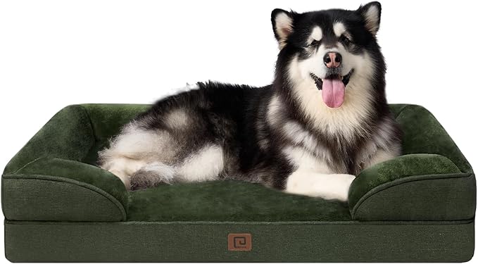 EHEYCIGA Orthopedic XL Dog Beds, Waterproof Memory Foam Dog Bed for Extra Large Dogs, Non-Slip Bottom and Egg-Crate Foam Big Dog Couch Bed with Washable Removable Cover, Dark Green EHEYCIGA