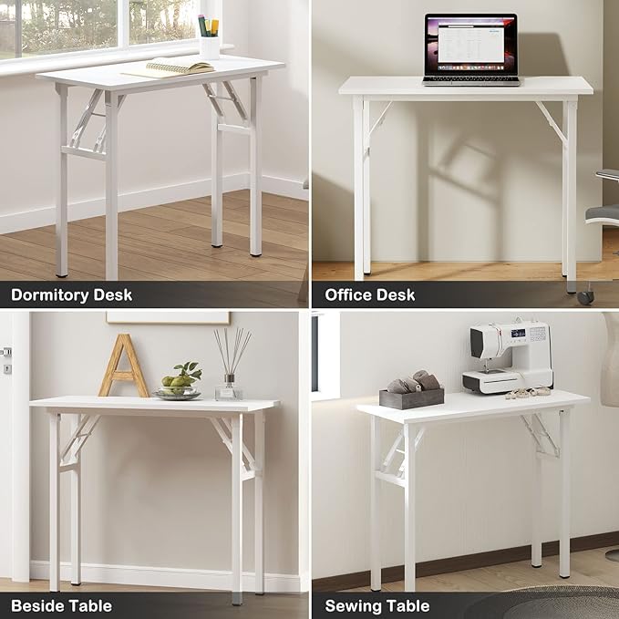 Need Small Desk 31 1/2" No Assembly Foldable Writing Table,Sturdy and Heavy Duty Folding Computer Desks for Small Space/Home Office/Dormitory AC5DW(80 * 40) - LeafyLoom