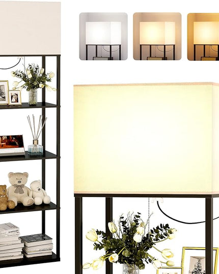 addlon Floor lamp with Shelves Super Large Size (19''W), 5-Tier Modern Floor lamp with 3 Color Temperatures LED Bulb, Display Shelf lamp for Living Room, Bedroom and Office - Black - LeafyLoom