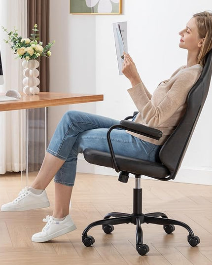 Executive Office Chair, Home Office Desk Chair, High Back PU Leather Desk Chair, 360° Swivel Computer Chair, Height Adjustable Tilt Vanity Task Chair for Office, Reading Meeting Room - LeafyLoom