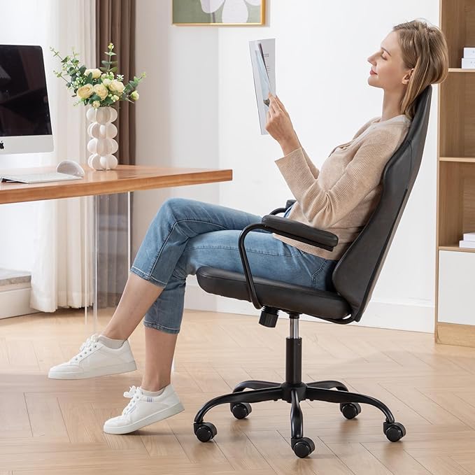 Executive Office Chair, Home Office Desk Chair, High Back PU Leather Desk Chair, 360° Swivel Computer Chair, Height Adjustable Tilt Vanity Task Chair for Office, Reading Meeting Room - LeafyLoom