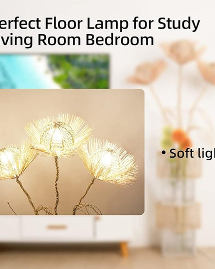 Modern Decorative Rattan Floor Lamp: Pastoral Hand-Woven Flower Night Light - Creative Standing Smart Corner Lamp for Reading Living Room Bedroom Tea Room Club Office Sofa Side - LeafyLoom