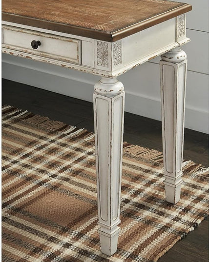 Signature Design by Ashley Realyn Farmhouse 60" Home Office Desk with USB Charging, Chipped White - LeafyLoom