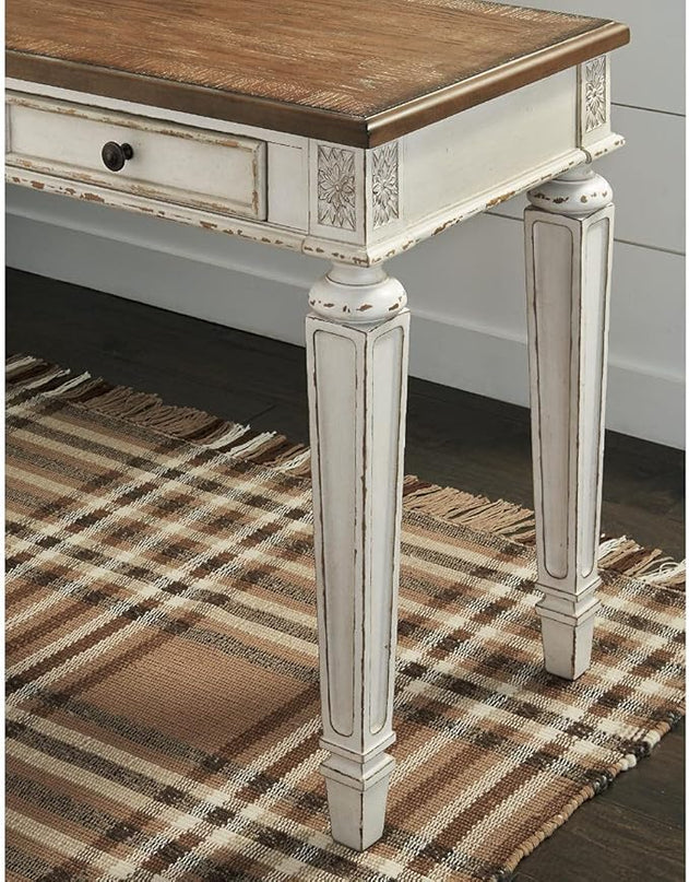 Signature Design by Ashley Realyn Farmhouse 60" Home Office Desk with USB Charging, Chipped White - LeafyLoom