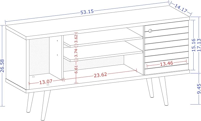 Manhattan Comfort Liberty Mid Century Modern TV Stand for Televisions up to 50 Inches, Bedroom and Living Room Entertainment Center with Storage, Shelves, and Cabinet, 53" Wide, White - LeafyLoom