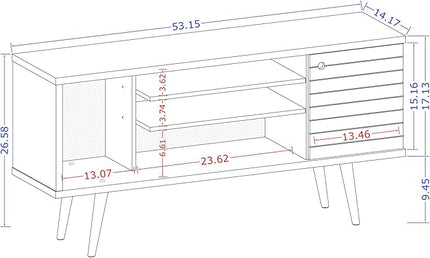 Manhattan Comfort Liberty Mid Century Modern TV Stand for Televisions up to 50 Inches, Bedroom and Living Room Entertainment Center with Storage, Shelves, and Cabinet, 53" Wide, White/Yellow - LeafyLoom