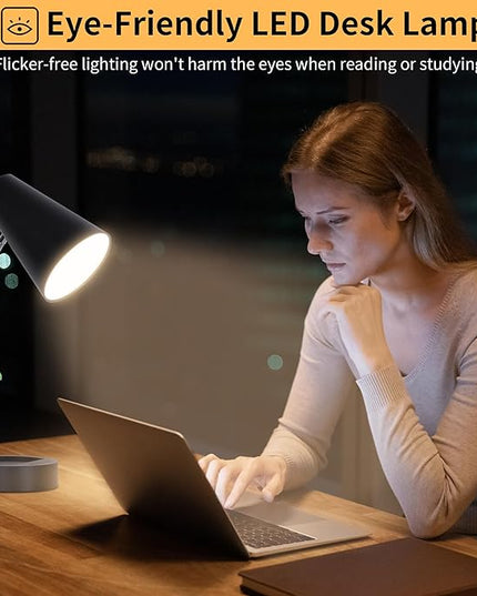 RUNTOP Desk Lamp, Black Desk Lamps for Home Office, LED Desk Light with USB Port and Type C Port, 5 Brightness Levels, 5 Color Temperatures, Flexible Gooseneck Desk Lamp, Table Lamp for Reading Study - LeafyLoom