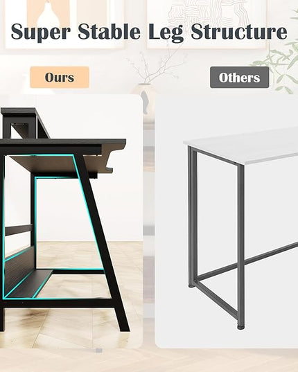 Computer Home Office Desk, 31.5" Desk for Small Spaces with Storage Shelf,Small Computer Desk with Monitor and Bookshelf, Modern Simple Style Laptop Desk - LeafyLoom