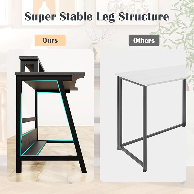 Computer Home Office Desk, 31.5" Desk for Small Spaces with Storage Shelf,Small Computer Desk with Monitor and Bookshelf, Modern Simple Style Laptop Desk - LeafyLoom