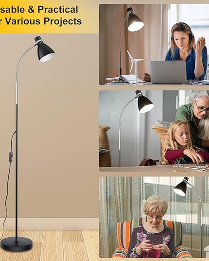 Adjustable Gooseneck Floor Lamp Black,Floor Reading Lamp for Bedroom, Grow Light for Indoor Plants. Minimalist Standing Lamp & Small Task Floor Light… - LeafyLoom