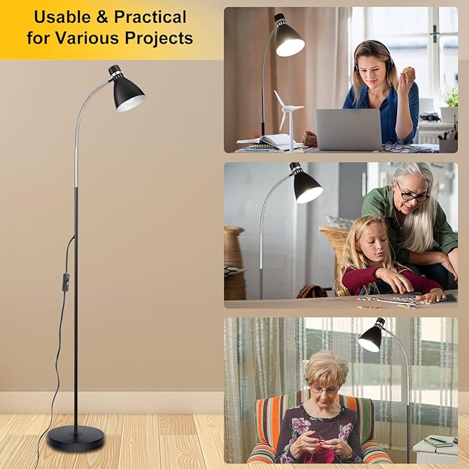 Adjustable Gooseneck Floor Lamp Black,Floor Reading Lamp for Bedroom, Grow Light for Indoor Plants. Minimalist Standing Lamp & Small Task Floor Light… - LeafyLoom