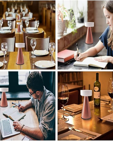 Portable Metal LED Table Lamp, Cordless Metal Desk Lamp, Touch Control Rechargeable Lamp,3-Levels Brightness Room Decor Desk Lamp,Bedside Lamp,Dining Room Lamp (Rose Gold) - LeafyLoom