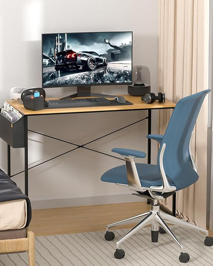 MoNiBloom Computer Desk, Modern Simple Style Laptop Table with Bag for Reading Writing Livingroom Bedroom - Light Walnut - LeafyLoom
