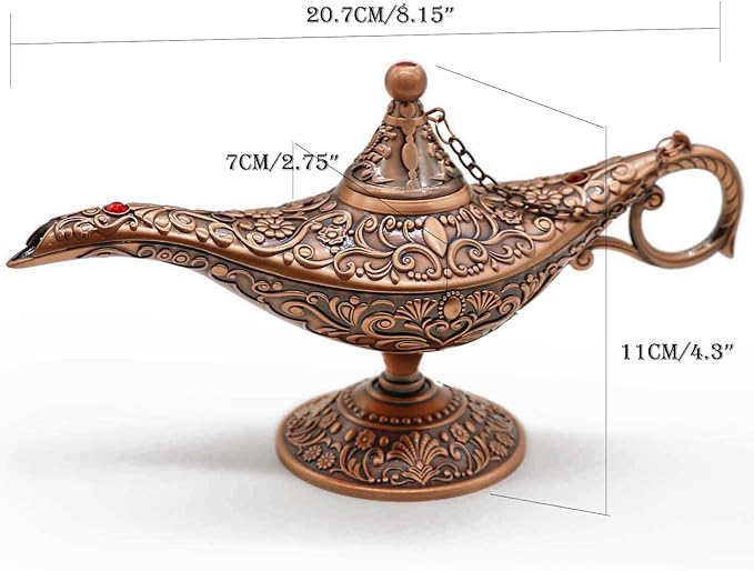 Classic Vintage Collectable Rare Legend Aladdin Magic Genie Costume Lamp Home Table Decoration & Gift, Red Bronze - LeafyLoom