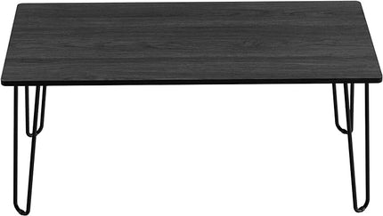 Lavish Home Coffee Table with Hairpin Legs - Modern Industrial Style Home Decor - Woodgrain-Look and Steel Accent Living Room Furniture (Black) - LeafyLoom