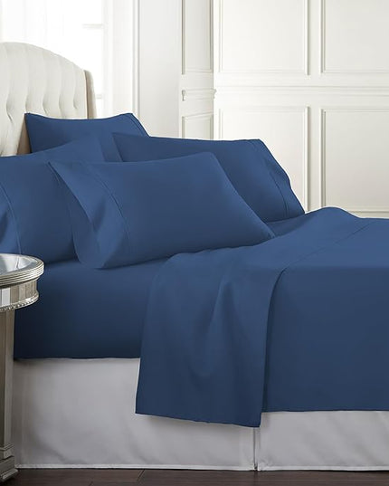 Danjor Linens Full Size Sheets Set - 6 Piece Set Including 4 Pillowcases- Deep Pockets - Breathable, Soft Bed Sheets - Wrinkle Free - Machine Washable - Navy Bed Sheets - 6 pc - LeafyLoom