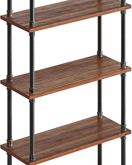 Barnyard Designs Rustic Industrial Bookshelf - Real Pine Wood with Sturdy Metal Frame - Tier Bookcase for Displaying Decor - No Tools Required Assembly (5-Shelf) - LeafyLoom
