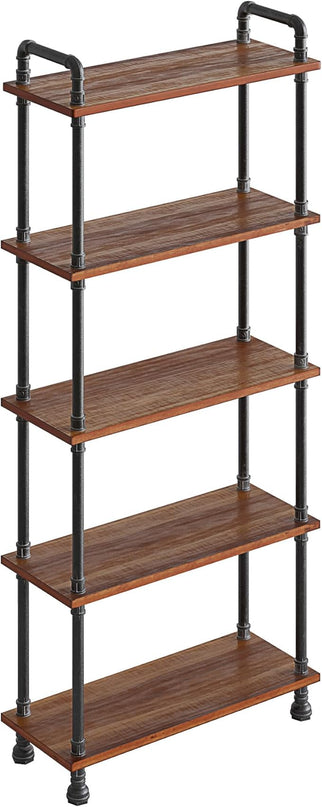 Barnyard Designs Rustic Industrial Bookshelf - Real Pine Wood with Sturdy Metal Frame - Tier Bookcase for Displaying Decor - No Tools Required Assembly (5-Shelf) - LeafyLoom