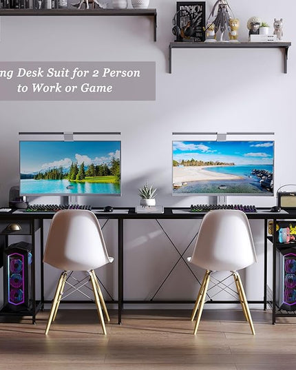 X-cosrack 88.5inch Large L-Shaped Computer Desk with Storage Shelves Drawer, Home Office Writing Corner Desk, 2 Person Long Desk PC Laptop Workstation with Hooks Storage Bag Cable Hole-Black - LeafyLoom