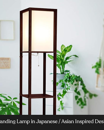 Brightech Maxwell - Modern Shelf Floor Lamp with Lamp Shade and LED Bulb - Corner Display Floor Lamps with Shelves for Living Room, Bedroom and Office - Havana Brown - LeafyLoom