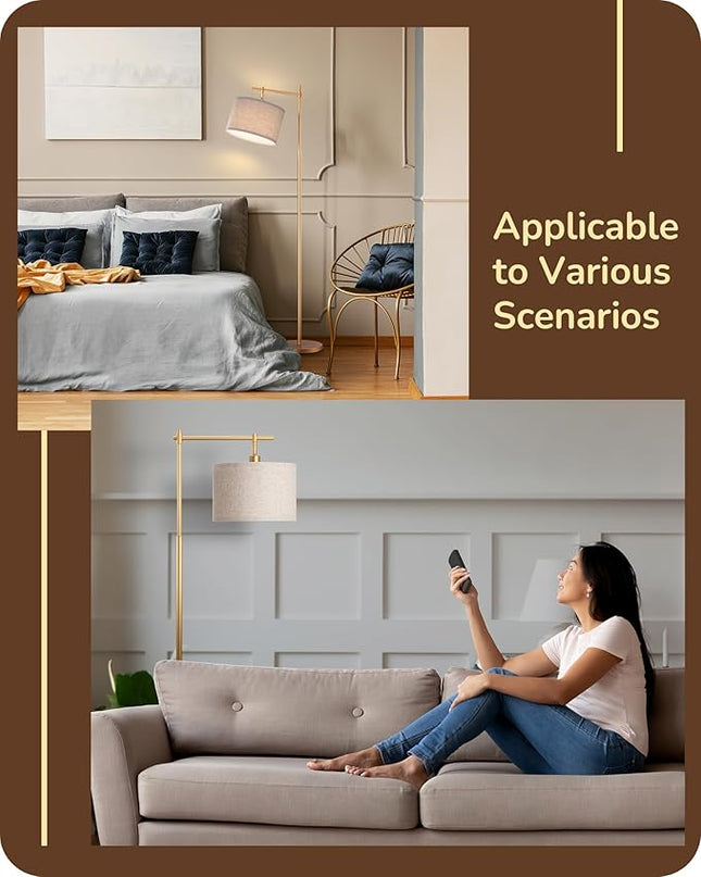 EDISHINE Dimmable Floor Lamp, Standing Lamp with Remote Control, E26 Socket, ACR Floor Lamp with Beige Shade for Bedroom, Living Room, Office, LED Bulb Included (Modern-Gold) - LeafyLoom
