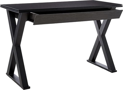 Walker Edison Lawrence Urban Industrial X Leg Glass Top Computer Desk, 48 Inch, Black - LeafyLoom