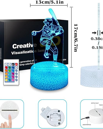 Baseball Night Light,Baseball Gifts for Boy, 3D Baseball Lamp,Kids Bedside Lamp,16 Color Change Decor Lamp with Remote & Smart Touch, Gifts for Christmas Birthday Boys Men Girls - LeafyLoom