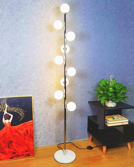 Hsyile Modern Creative Floor Lamp for Living Room,Bedroom,Office,Globe High Pole Standing Lamp, Tree Lamp Chrome Finish,9 LED Bulbs included - LeafyLoom