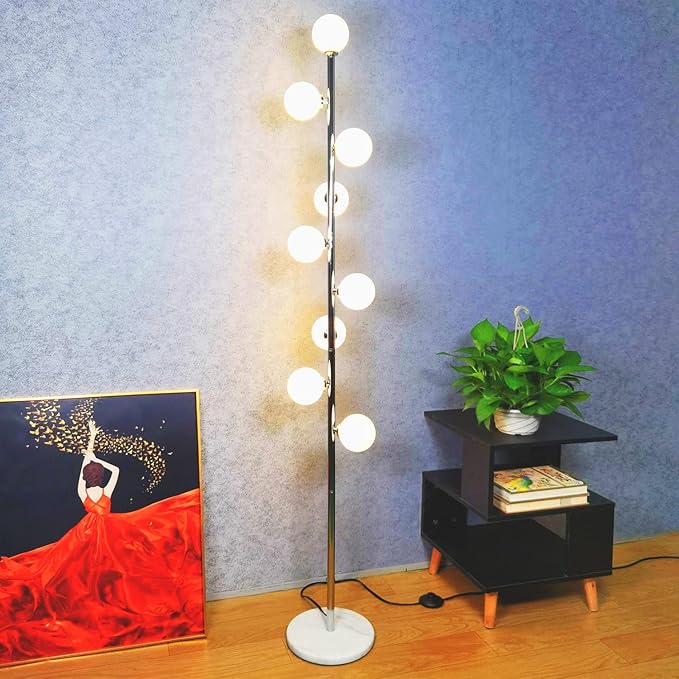 Hsyile Modern Creative Floor Lamp for Living Room,Bedroom,Office,Globe High Pole Standing Lamp, Tree Lamp Chrome Finish,9 LED Bulbs included - LeafyLoom