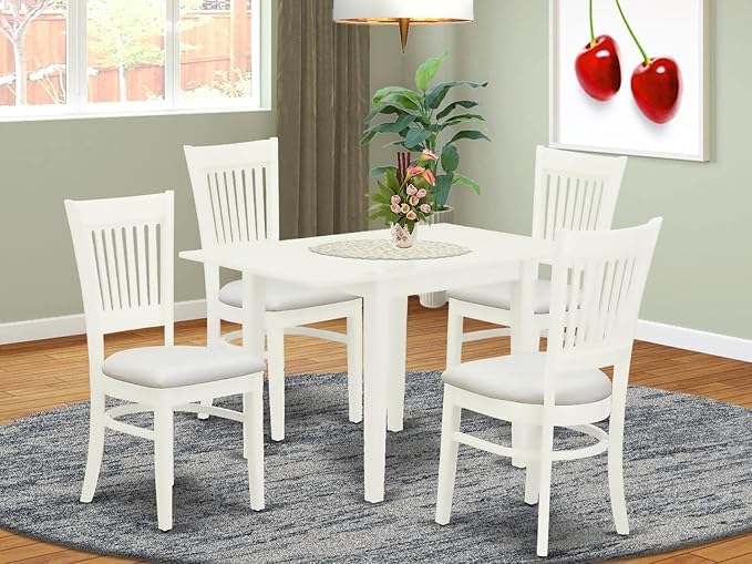 East West Furniture Norden 5 Piece Modern Set includes a Rectangle Wooden Table with Dropleaf and 4 Fabric Dining Room Chairs, 30x48 Inch, Linen White - LeafyLoom