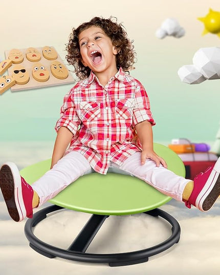 Kids Sensory Swivel Chair, Autism Sensory Chair, Spinning Chair for Autistic Kids, Small Space, Spin Seat, Metal Base, Non-Slip Design, Green - LeafyLoom