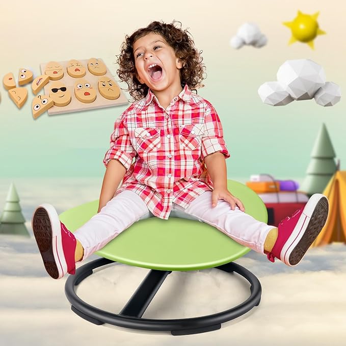 Kids Sensory Swivel Chair, Autism Sensory Chair, Spinning Chair for Autistic Kids, Small Space, Spin Seat, Metal Base, Non-Slip Design, Green - LeafyLoom