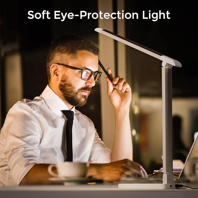 LED Desk Lamp with USB Port: Eye-Caring Office Desk Lamp with USB Charging Port 6-Level Brightness 5 Color Modes Touch Control Dimmable Portable Desk Light for College Dorm Room Home Office - LeafyLoom