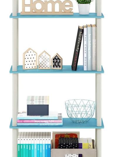 Furinno Turn-N-Tube 5-Tier Multipurpose Shelf / Display Rack / Storage Shelf / Bookshelf, Round Tubes, Light Blue/White - LeafyLoom