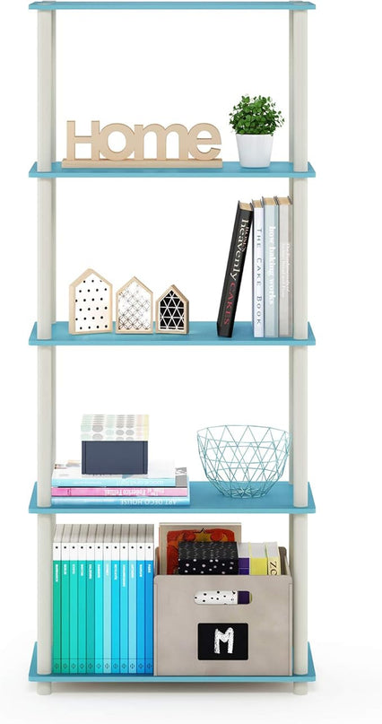 Furinno Turn-N-Tube 5-Tier Multipurpose Shelf / Display Rack / Storage Shelf / Bookshelf, Round Tubes, Light Blue/White - LeafyLoom