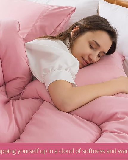 WhatsBedding Pink Comforter Set Queen, Lightweight All Season Soft Down Alternative Bed Comforter, 3 Pieces Bedding Set with 2 Pillowcases, Queen Size, 88"x90" - LeafyLoom