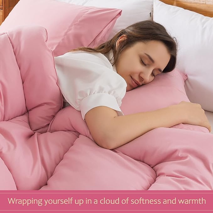 WhatsBedding Pink Comforter Set King, Lightweight All Season Soft Down Alternative Bed Comforter, 3 Pieces Bedding Set with 2 Pillowcases, King Size, 102"x90" - LeafyLoom