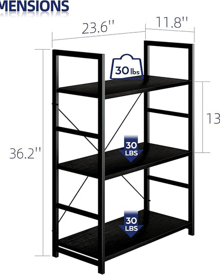 NUMENN 3 Tier Bookshelf, Bookcase Shelf Storage Organizer, Modern Book Shelf for Bedroom, Living Room and Home Office, Black - LeafyLoom