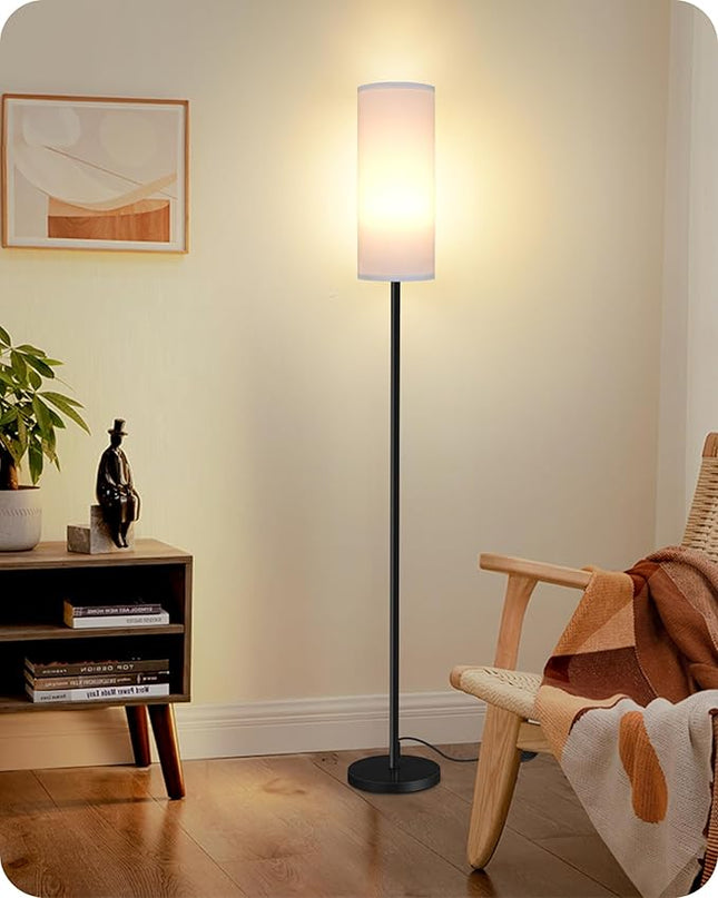 Dimmable Floor Lamp for Living Room, Corner Floor Lamp with Remote, 66'' Standing Tall Lamp, Linen Lampshade, 10W 800LM LED Bulb for Bedroom Study, FCC Listed Black and Pure White CW06LD05 - LeafyLoom