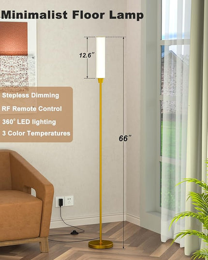Floor Lamps for Living Room, Upgrade Moder Floor Lamp with Remote Control, Full Range Dimming Minimalist Standing Lamp Perfect for Living Room, Bedrooms and Office(Copper) - LeafyLoom