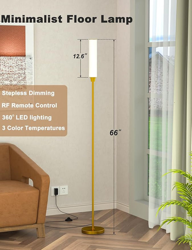 Floor Lamps for Living Room, Upgrade Moder Floor Lamp with Remote Control, Full Range Dimming Minimalist Standing Lamp Perfect for Living Room, Bedrooms and Office(Copper) - LeafyLoom