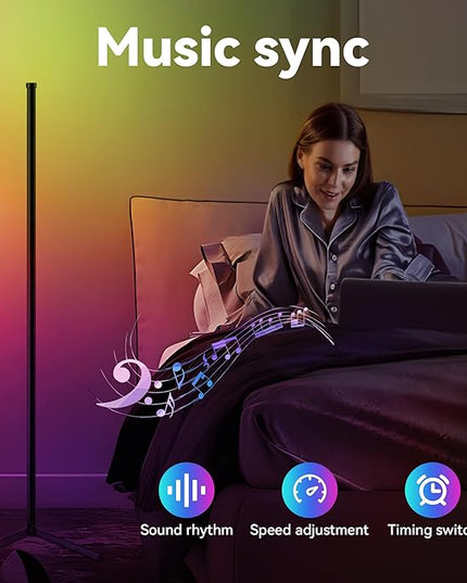 TJOY 2 pack Led Corner Floor Lamp, Smart RGB Floor Lamp with APP&Remote, 16 Million Colors Changing, Music sync, Modern corner led light for Bedroom Living Room and Gaming Room, Timing&Schedule - LeafyLoom