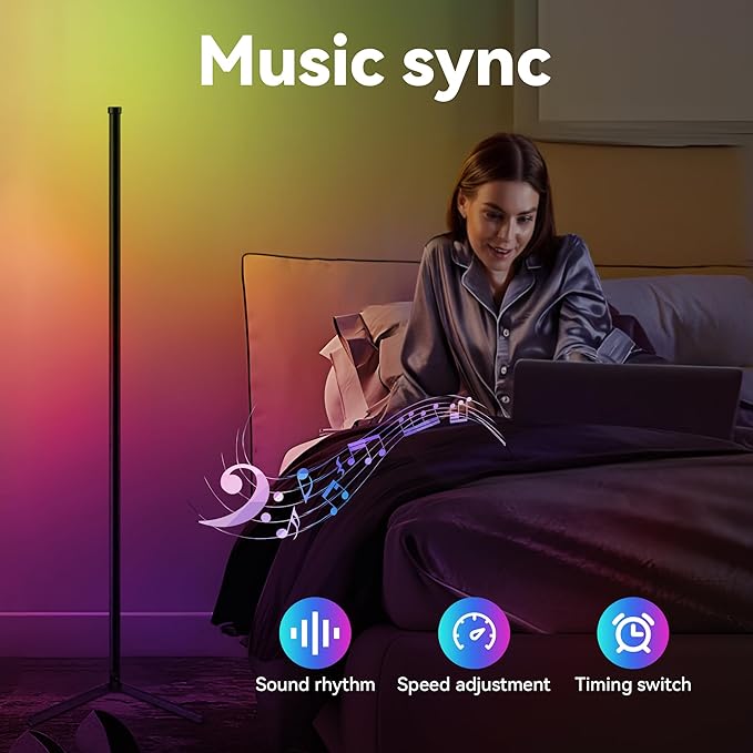TJOY 2 pack Led Corner Floor Lamp, Smart RGB Floor Lamp with APP&Remote, 16 Million Colors Changing, Music sync, Modern corner led light for Bedroom Living Room and Gaming Room, Timing&Schedule - LeafyLoom