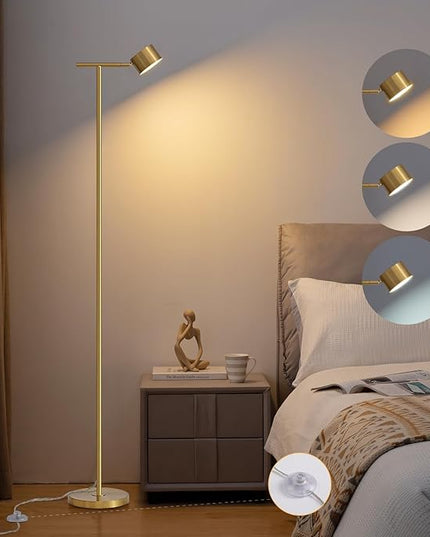 Floor Lamp for bedroom, 3 Color Temperatures Minimalist Floor Lamp with Flexible Lamp Cap, Modern Gold Floor Lamps for Living Room Bright, Simple Standing Lamp for Office Reading Working - LeafyLoom
