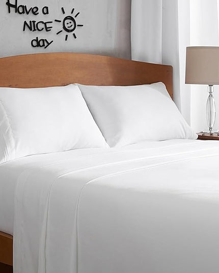 Mellanni Full Sheets Set - 4 PC Iconic Collection Bedding Sheets & Pillowcases - Hotel Luxury, Extra Soft, Cooling Bed Sheets - Deep Pocket up to 16 inch (Full, White) - LeafyLoom