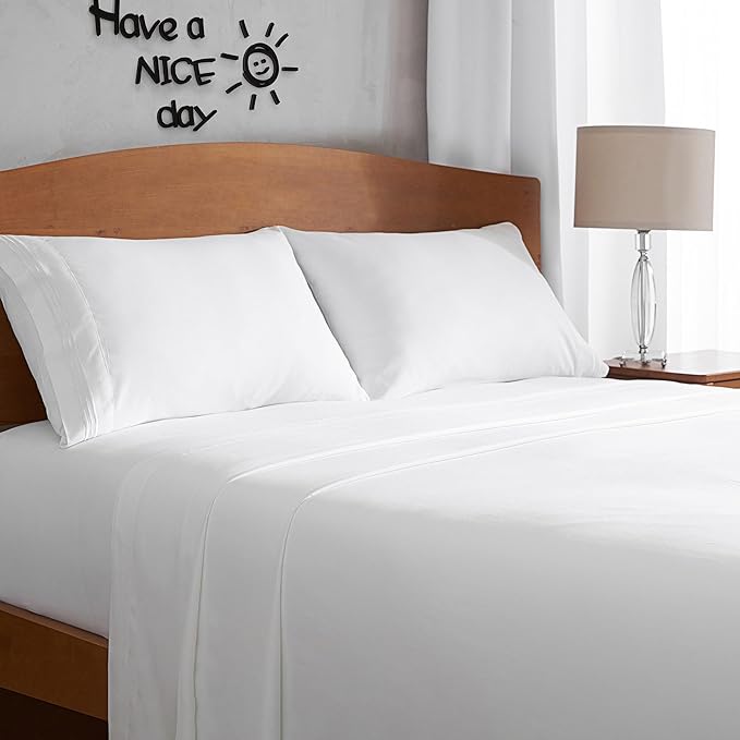 Mellanni Full Sheets Set - 4 PC Iconic Collection Bedding Sheets & Pillowcases - Hotel Luxury, Extra Soft, Cooling Bed Sheets - Deep Pocket up to 16 inch (Full, White) - LeafyLoom