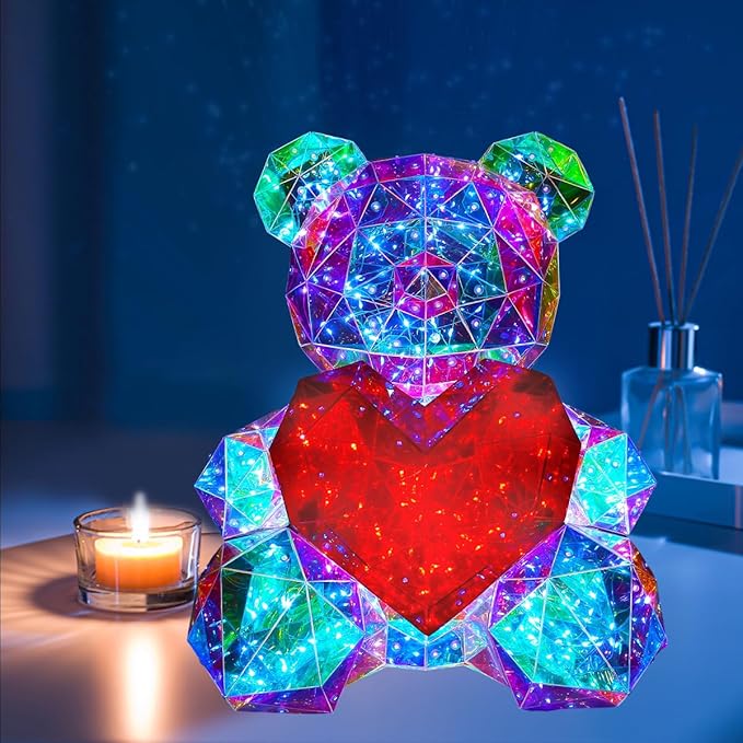 Teddy Bear Night Light, Teddy Bear Decor with Led Lights for Bedroom, Kids Room, Birthday, Graduation, Wedding, Fathers Day, for Mom, Women, Men - LeafyLoom