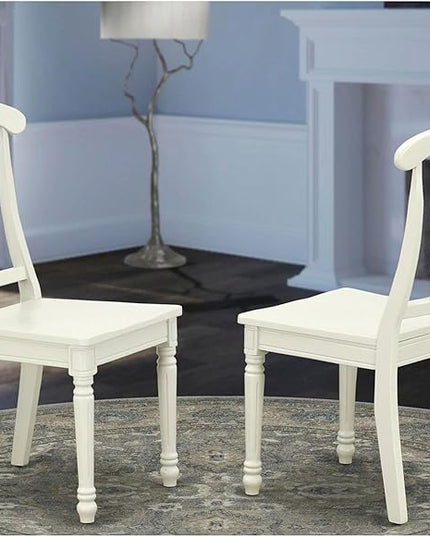 East West Furniture KEC-LWH-W Kenley Dinette Chairs - Napoleon Back Solid Wood Seat Kitchen Chairs, Set of 2, Linen White - LeafyLoom