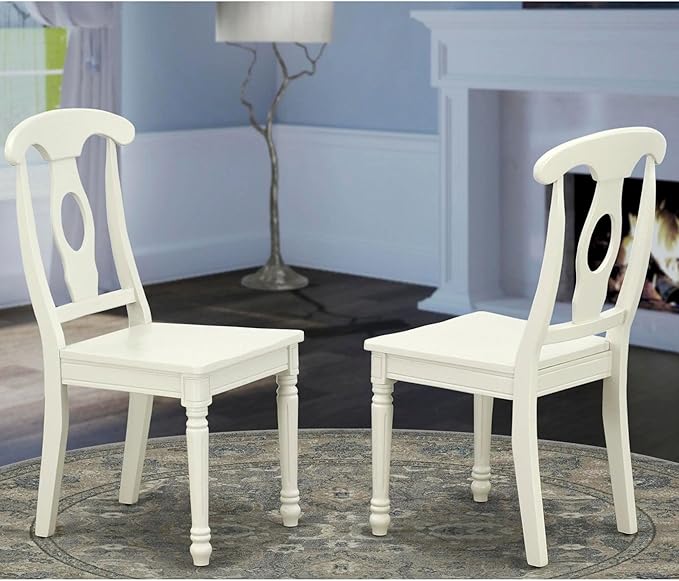 East West Furniture KEC-LWH-W Kenley Dinette Chairs - Napoleon Back Solid Wood Seat Kitchen Chairs, Set of 2, Linen White - LeafyLoom